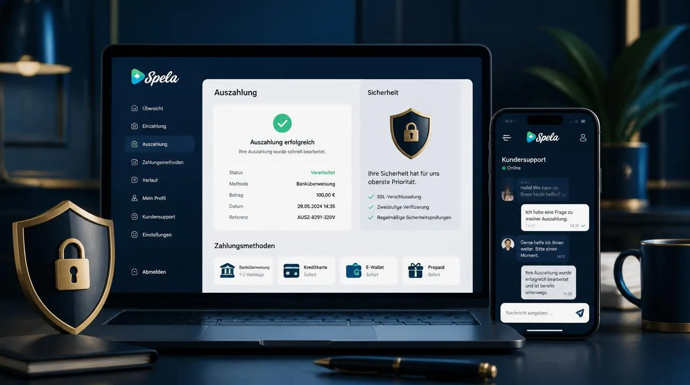 Geschütztes Casino-Konto mit Zahlungsoptionen, schneller Auszahlung und Kundenservice im Hintergrund
